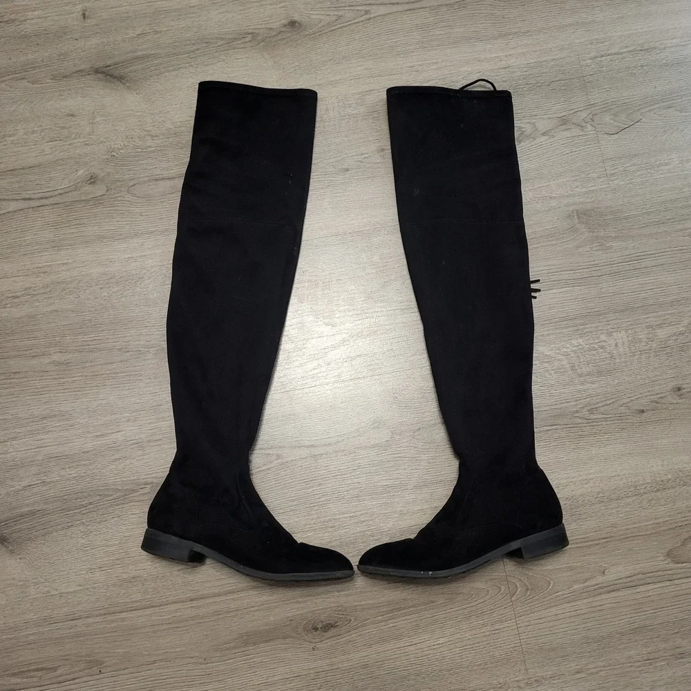 Marc Fisher Black Suede Over The Knee Boots Tassel‎ Side Zip Women Size 6.5